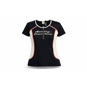 Harley-Davidson Women's 1/4 Zip Front Short Sleeve Top Colorblock Logo Sz S